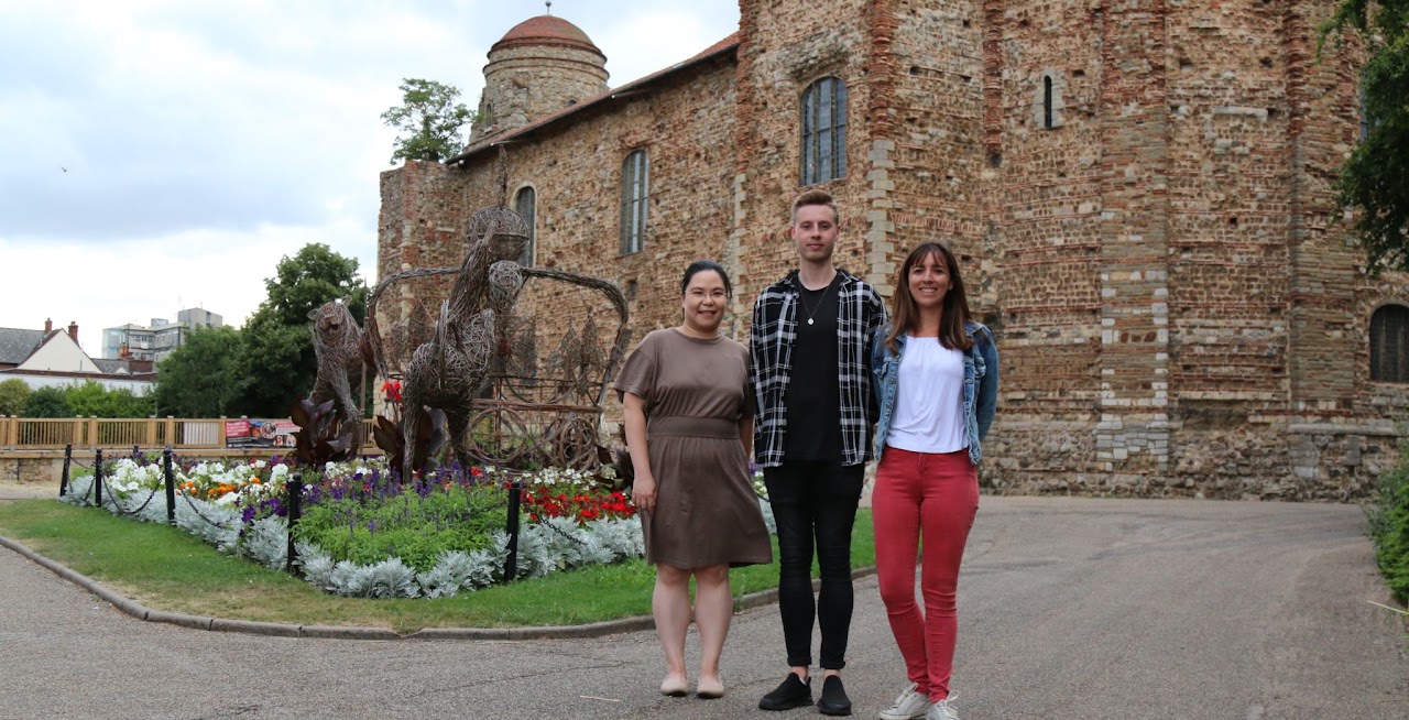 The lab in fall 2022: Lily, David, and Vanessa (left to right). In the background is Colchester Castle, an 11th century Norman castle with the largest keep in Europe and that was also built on Roman ruins. Colchester is Britain's first recorded town (and now a city!)